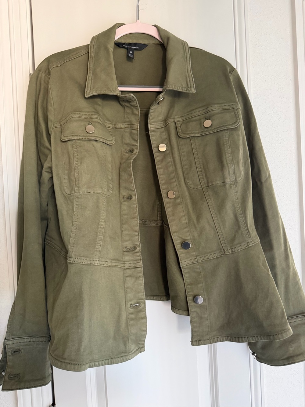 WHBM Olive Utility Button-Front Jacket